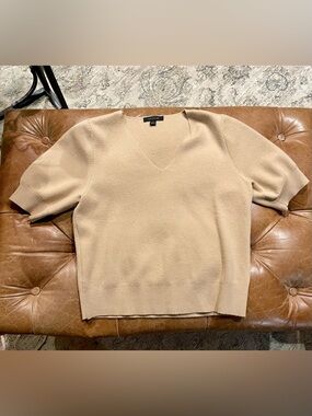 Ann Taylor Tan Puff Sleeve Crewneck Sweater